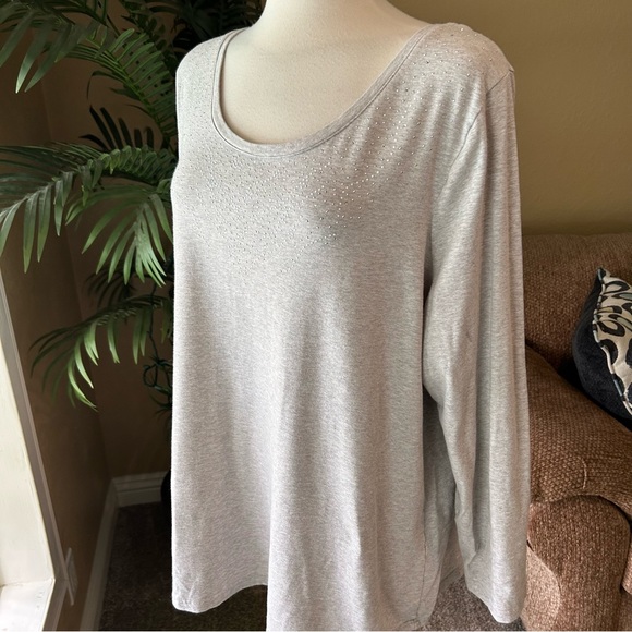 Avenue YourTee plus size cotton stretch gray long sleeve top - Picture 3 of 8